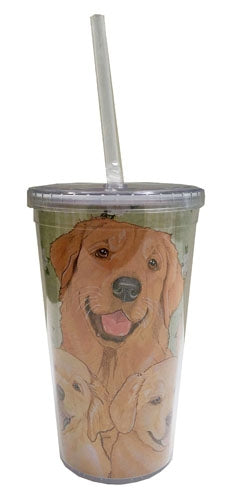 Golden Retriever Tumbler with Straw, Double Wall, 16 Ounces Acrylic Tumbler, BPA-Free - Pipsqueakproductions