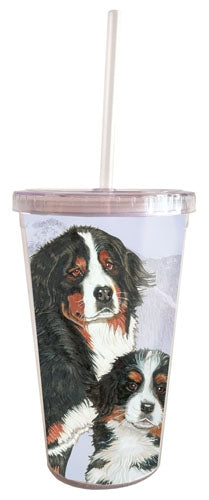 Bernese Mountain Dog Tumbler with Straw, Double Wall, 16 Ounces Acrylic Tumbler, BPA-Free - Pipsqueakproductions