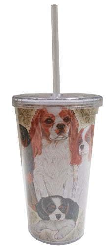 Cavalier King Charles with Straw, Double Wall, 16 Ounces Acrylic Tumbler, BPA-Free - Pipsqueakproductions