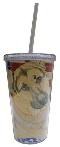 German Shepherd Patriotic Tumbler with Straw, Double Wall, 16 Ounces Acrylic Tumbler, BPA-Free - Pipsqueakproductions