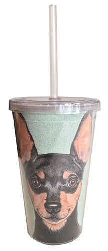 Miniature Pincher Tumbler with Straw, Double Wall, 16 Ounces Acrylic Tumbler, BPA-Free - Pipsqueakproductions