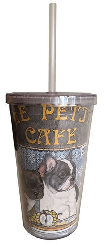 French Bulldog Tumbler with Straw, Double Wall, 16 Ounces Acrylic Tumbler, BPA-Free - Pipsqueakproductions