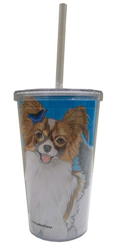 Papillon Tumbler with Straw, Double Wall, 16 Ounces Acrylic Tumbler, BPA-Free - Pipsqueakproductions