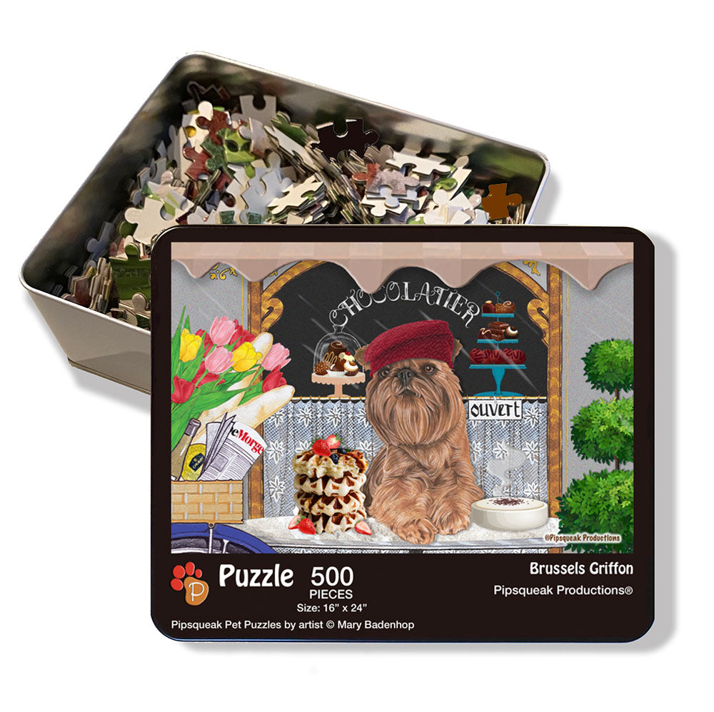 Brussels Griffon Jigsaw Puzzle, 500-piece with reusable Tin, from painting by Mary Badenhop, Art Puzzle, Cute Gifts for Dog Lovers