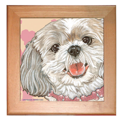 Shih Tzu Dog Kitchen Ceramic Trivet Framed in Pine 8" x 8" - Pipsqueakproductions