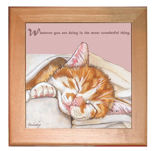 Cat Kitchen Ceramic Trivet Framed in Pine 8" x 8" - Pipsqueakproductions