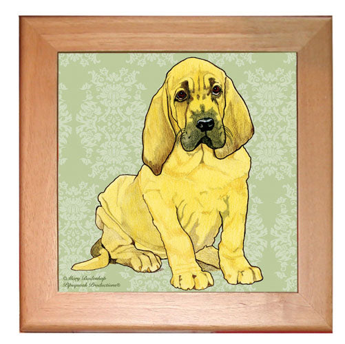Bloodhound Dog Kitchen Ceramic Trivet Framed in Pine 8" x 8" - Pipsqueakproductions