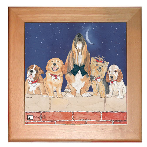 Dog Kitchen Ceramic Trivet Framed in Pine 8" x 8" - Pipsqueakproductions