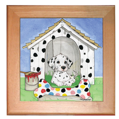 Dalmatian Dog Kitchen Ceramic Trivet Framed in Pine 8" x 8" - Pipsqueakproductions