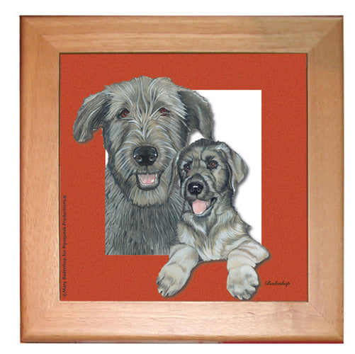 Irish Wolfhound Dog Kitchen Ceramic Trivet Framed in Pine 8" x 8" - Pipsqueakproductions