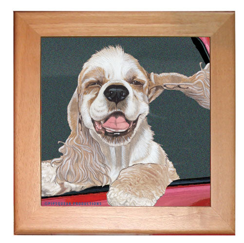 Cocker Spaniel Dog Kitchen Ceramic Trivet Framed in Pine 8" x 8" - Pipsqueakproductions