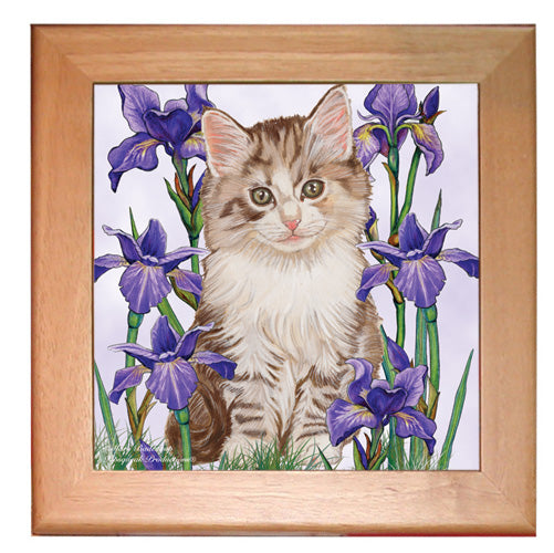 Cat Kitchen Ceramic Trivet Framed in Pine 8" x 8" - Pipsqueakproductions