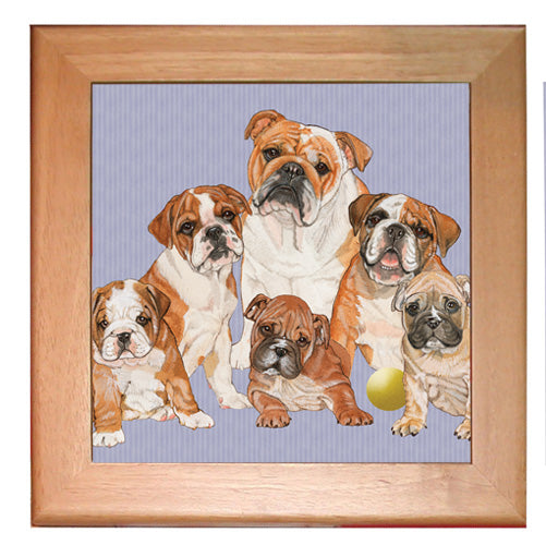 Bulldog Dog Kitchen Ceramic Trivet Framed in Pine 8" x 8" - Pipsqueakproductions