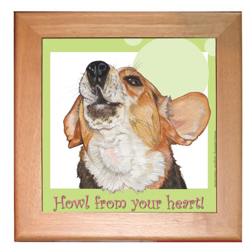 Beagle Dog Kitchen Ceramic Trivet Framed in Pine 8" x 8" - Pipsqueakproductions