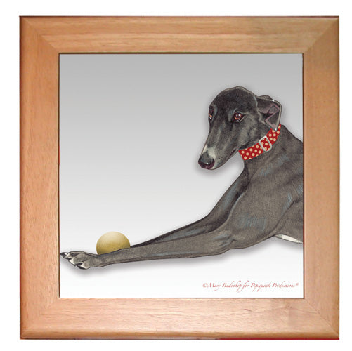 Greyhound Dog Kitchen Ceramic Trivet Framed in Pine 8" x 8" - Pipsqueakproductions