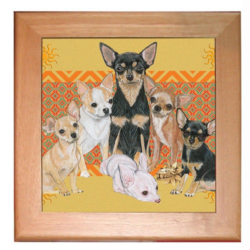 Chihuahua Dog Kitchen Ceramic Trivet Framed in Pine 8" x 8" - Pipsqueakproductions