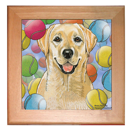 Labrador Yellow Lab Dog Kitchen Ceramic Trivet Framed in Pine 8" x 8" - Pipsqueakproductions