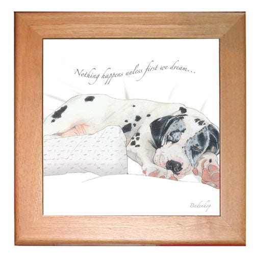 Great Dane Dog Kitchen Ceramic Trivet Framed in Pine 8" x 8" - Pipsqueakproductions