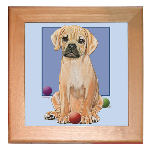 Puggle Dog Kitchen Ceramic Trivet Framed in Pine 8" x 8" - Pipsqueakproductions