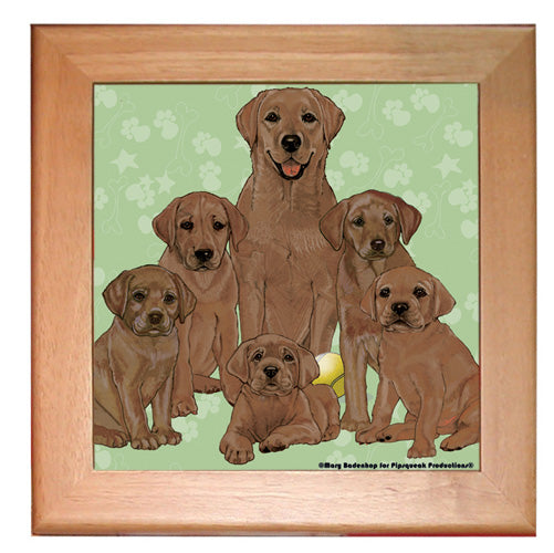 Labrador Retriever Chocolate Lab Dog Kitchen Ceramic Trivet Framed in Pine 8" x 8" - Pipsqueakproductions