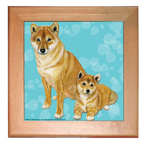 Shiba-Inu Dog Ceramic Trivet Framed in Pine 8" x 8" - Pipsqueakproductions