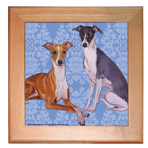 Italian Greyhound Dog Kitchen Ceramic Trivet Framed in Pine 8" x 8" - Pipsqueakproductions