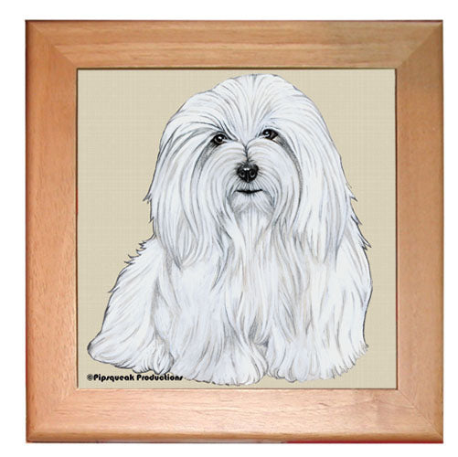 Coton De Tulear Dog Kitchen Ceramic Trivet  Framed in Pine 8" x 8" - Pipsqueakproductions