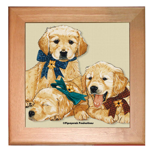Golden Retriever Dog Kitchen Ceramic Trivet Framed in Pine 8" x 8" - Pipsqueakproductions