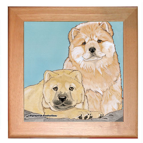 Chow Chow Dog Kitchen Ceramic Trivet Framed in Pine 8" x 8" - Pipsqueakproductions