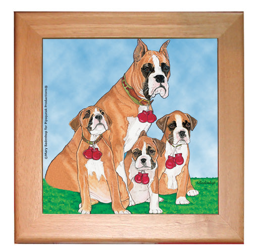 Boxer Dog Kitchen Ceramic Trivet Framed in Pine 8" x 8" - Pipsqueakproductions