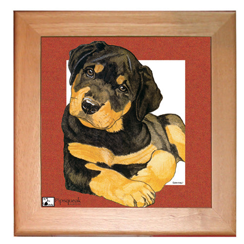 Rottweiler Rottie Dog Kitchen Ceramic Trivet Framed in Pine 8" x 8" - Pipsqueakproductions
