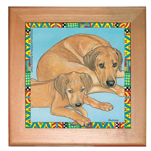 Rhodesian Ridgeback Dog Kitchen Ceramic Trivet Framed in Pine 8" x 8" - Pipsqueakproductions