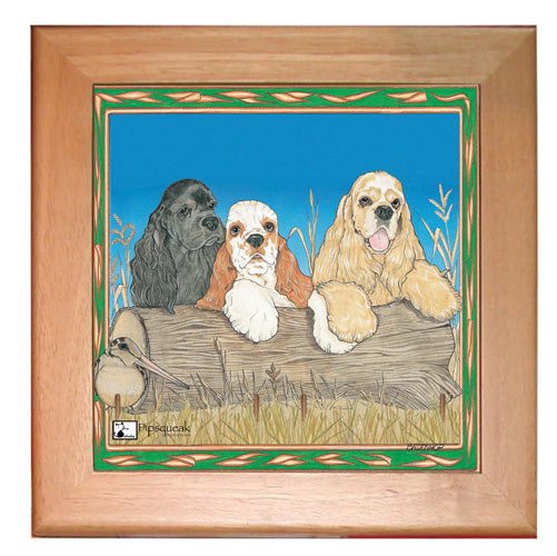 Cocker Spaniel American Cocker Dog Kitchen Ceramic Trivet Framed in Pine 8" x 8" - Pipsqueakproductions
