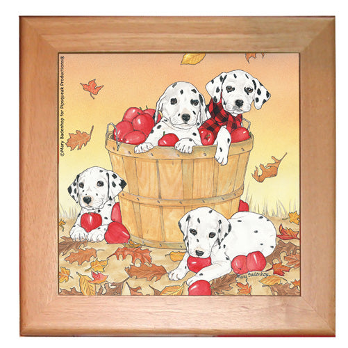 Dalmatian Dog Kitchen Ceramic Trivet Framed in Pine 8" x 8" - Pipsqueakproductions
