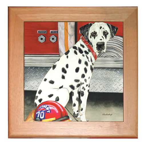 Dalmatian Dog Kitchen Ceramic Trivet Framed in Pine 8" x 8" - Pipsqueakproductions