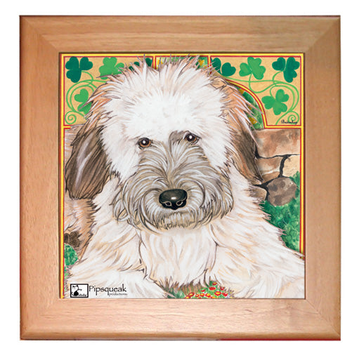Wheaten Terrier Dog Kitchen Ceramic Trivet Framed in Pine 8" x 8" - Pipsqueakproductions
