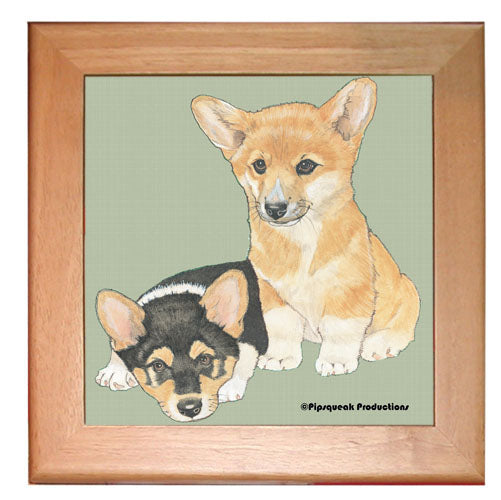 Corgi Welsh Pembroke Dog Kitchen Ceramic Trivet Framed in Pine 8" x 8" - Pipsqueakproductions