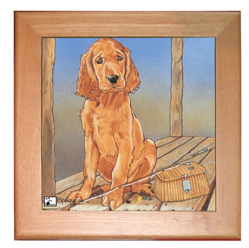Irish Setter Dog Kitchen Ceramic Trivet Framed in Pine 8" x 8" - Pipsqueakproductions