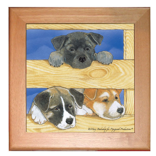 Akita Dog Kitchen Ceramic Trivet Framed in Pine 8" x 8" - Pipsqueakproductions