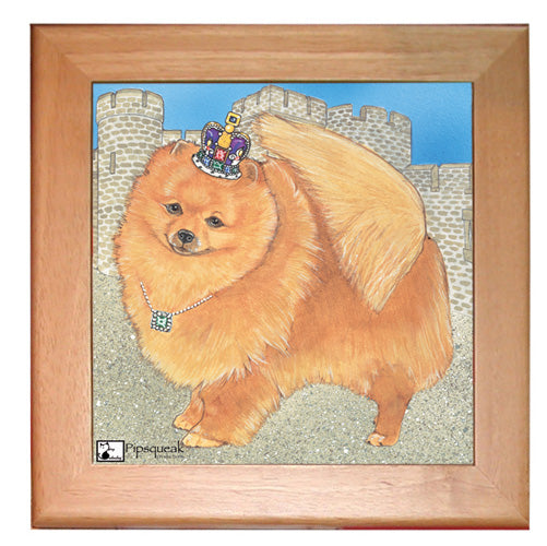 Pomeranian Dog Kitchen Ceramic Trivet Framed in Pine 8" x 8" - Pipsqueakproductions