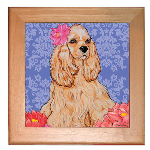 Cocker Spaniel American Cocker Dog Kitchen Ceramic Trivet Framed in Pine 8" x 8" - Pipsqueakproductions