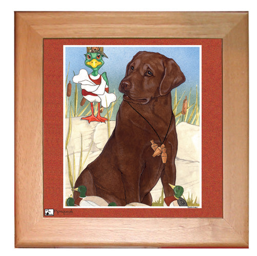 Labrador Chocolate Lab Dog Kitchen Ceramic Trivet Framed in Pine 8" x 8" - Pipsqueakproductions