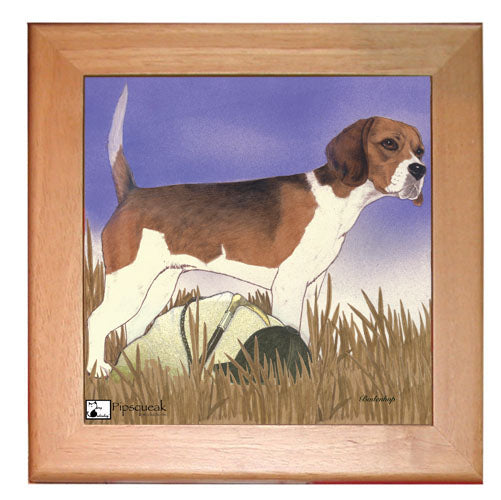 Beagle Dog Kitchen Ceramic Trivet Framed in Pine 8" x 8" - Pipsqueakproductions