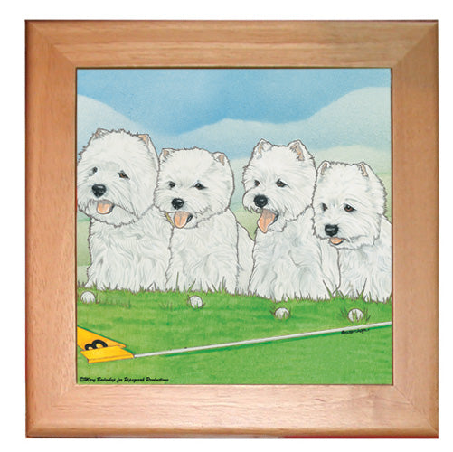 West Highland Terrier Westie Dog Kitchen Ceramic Trivet Framed in Pine 8" x 8" - Pipsqueakproductions