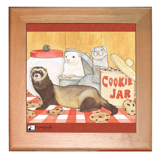 Ferret Kitchen Ceramic Trivet Framed in Pine 8" x 8" - Pipsqueakproductions