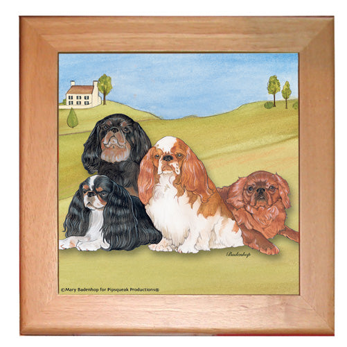 English Toy Spaniel Dog Kitchen Ceramic Trivet Framed in Pine 8" x 8" - Pipsqueakproductions