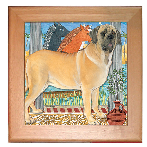 Mastiff Dog Kitchen Ceramic Trivet Framed in Pine 8" x 8" - Pipsqueakproductions