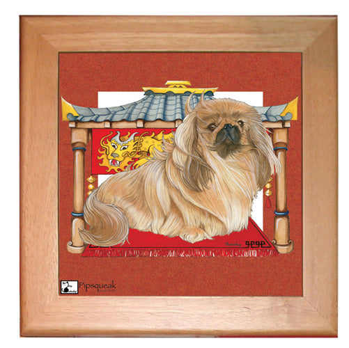 Pekingese Dog Kitchen Ceramic Trivet Framed in Pine 8" x 8" - Pipsqueakproductions