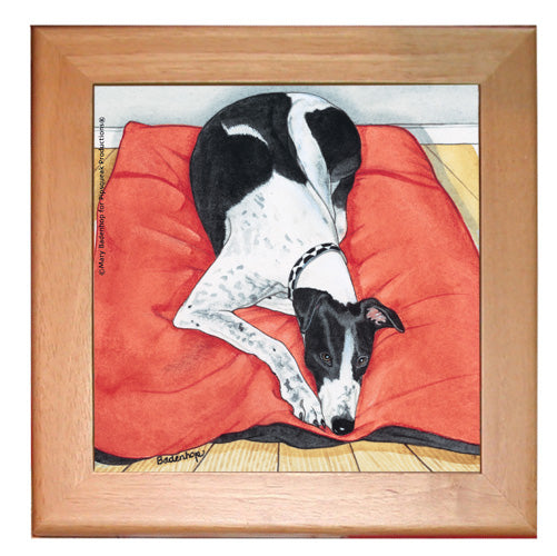 Greyhound Dog Kitchen Ceramic Trivet Framed in Pine 8" x 8" - Pipsqueakproductions