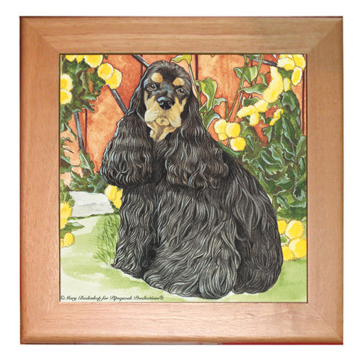 Cocker Spaniel American Cocker Dog Kitchen Ceramic Trivet Framed in Pine 8" x 8" - Pipsqueakproductions
